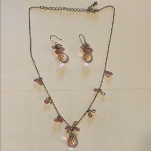 Silver and pink necklace and earrings